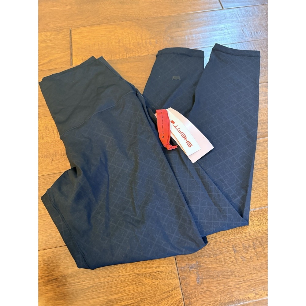 Shefit Boss Luxe Leggings Womens Medium Black Tonal Diamond High Waist 7/8